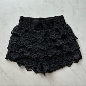 Black High Waisted Crotchet Layered Shorts
